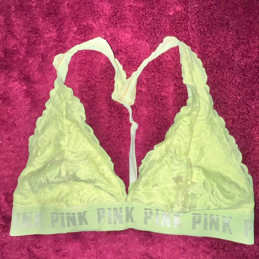 PINK Victoria's Secret Yellow Lace Racerback Bra